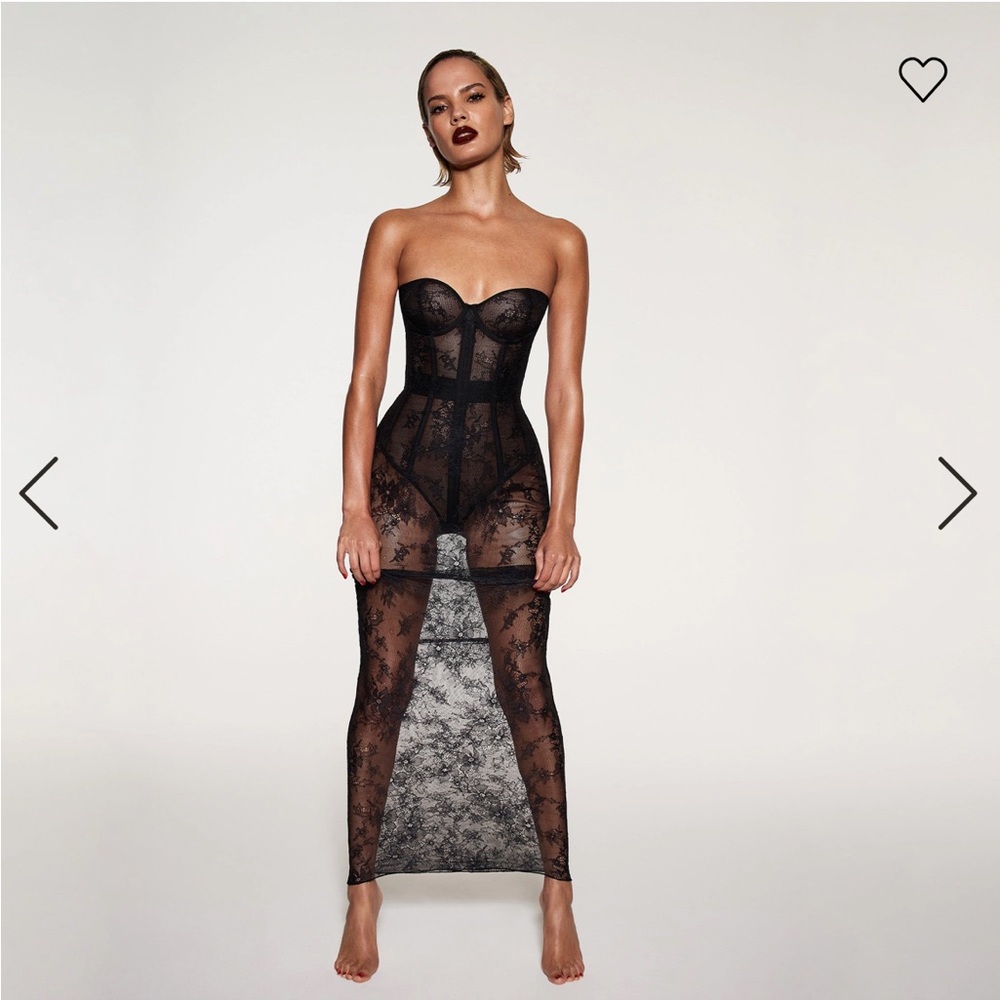 SKIMS Black Lace Maxi Dress